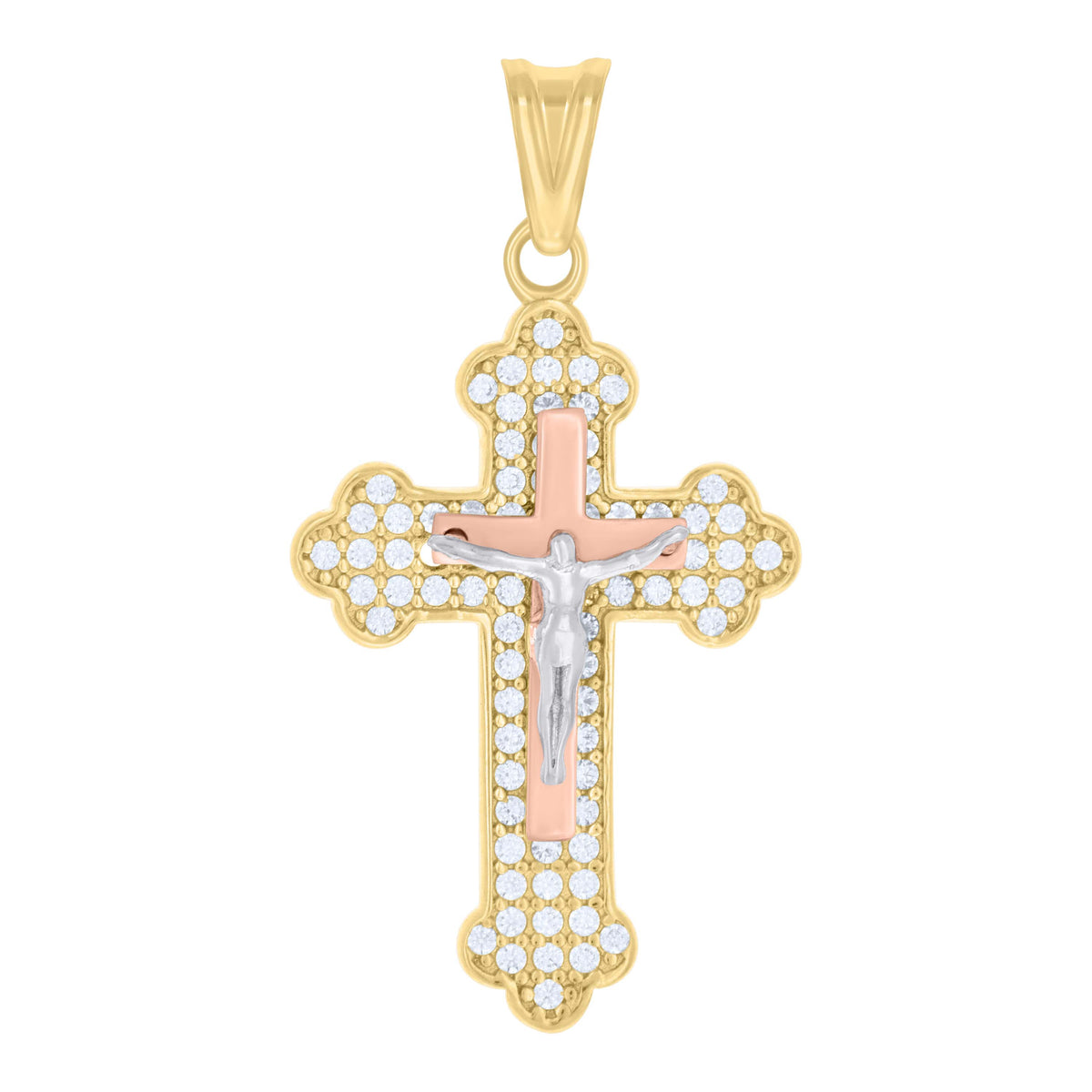 10kt Tri-Color Gold Womens Cubic-Zirconia Crucifix Cross Religious Charm Pendant