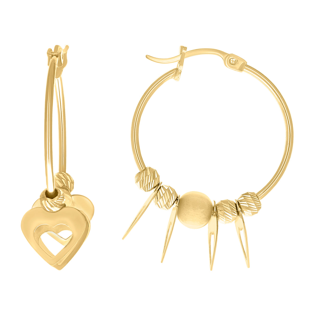 10kt Yellow Gold Womens Heart Yellow Beaded Hoop Earrings