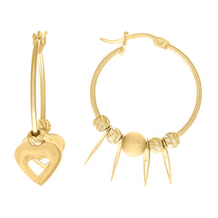 10kt Yellow Gold Womens Heart Yellow Beaded Hoop Earrings