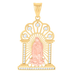 10kt Two-tone Gold Womens Cubic-Zirconia Guadalupe Religious Charm Pendant