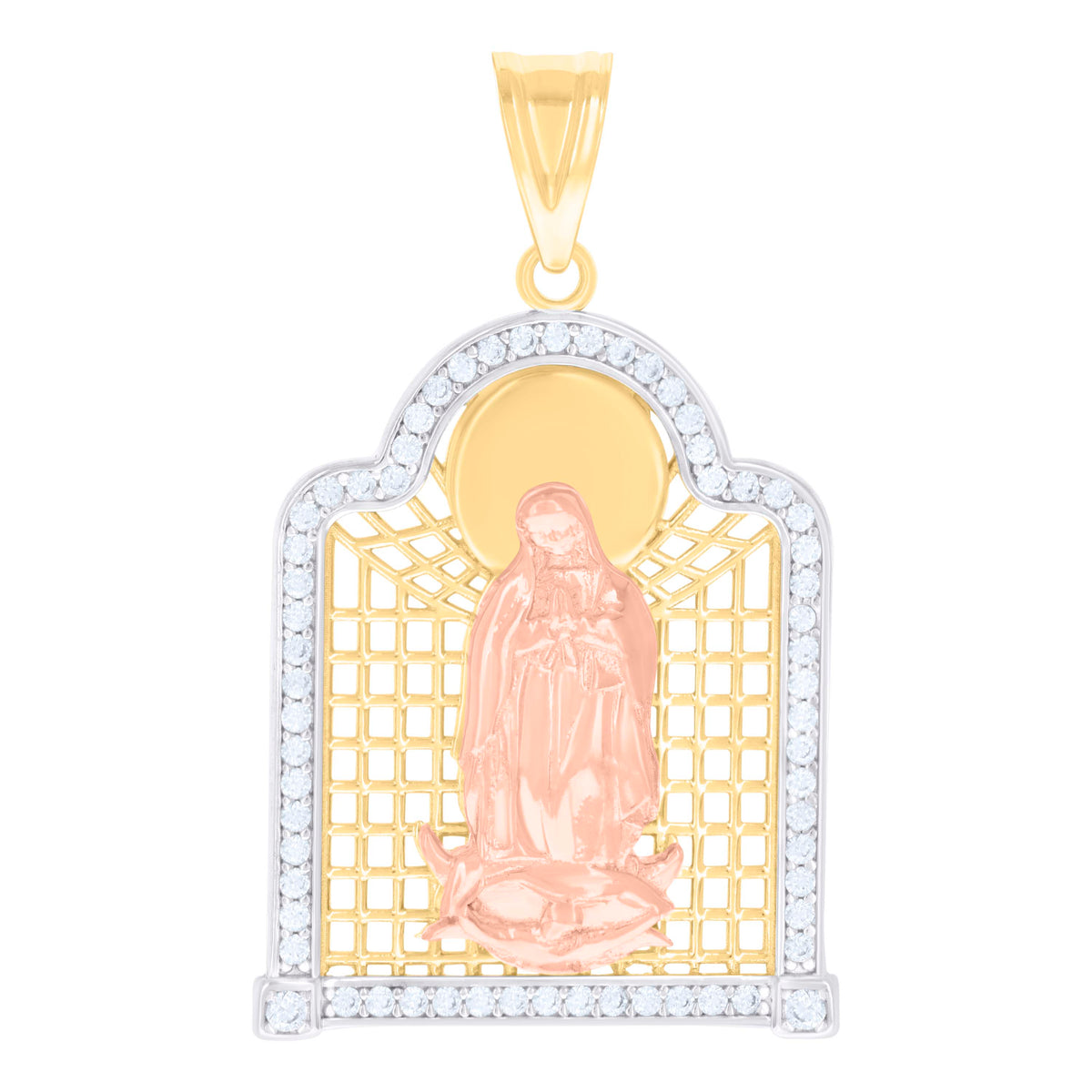 10kt Tri-Color Gold Womens Cubic-Zirconia Guadalupe Religious Charm Pendant
