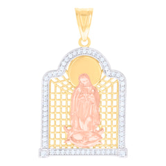 10kt Tri-Color Gold Womens Cubic-Zirconia Guadalupe Religious Charm Pendant