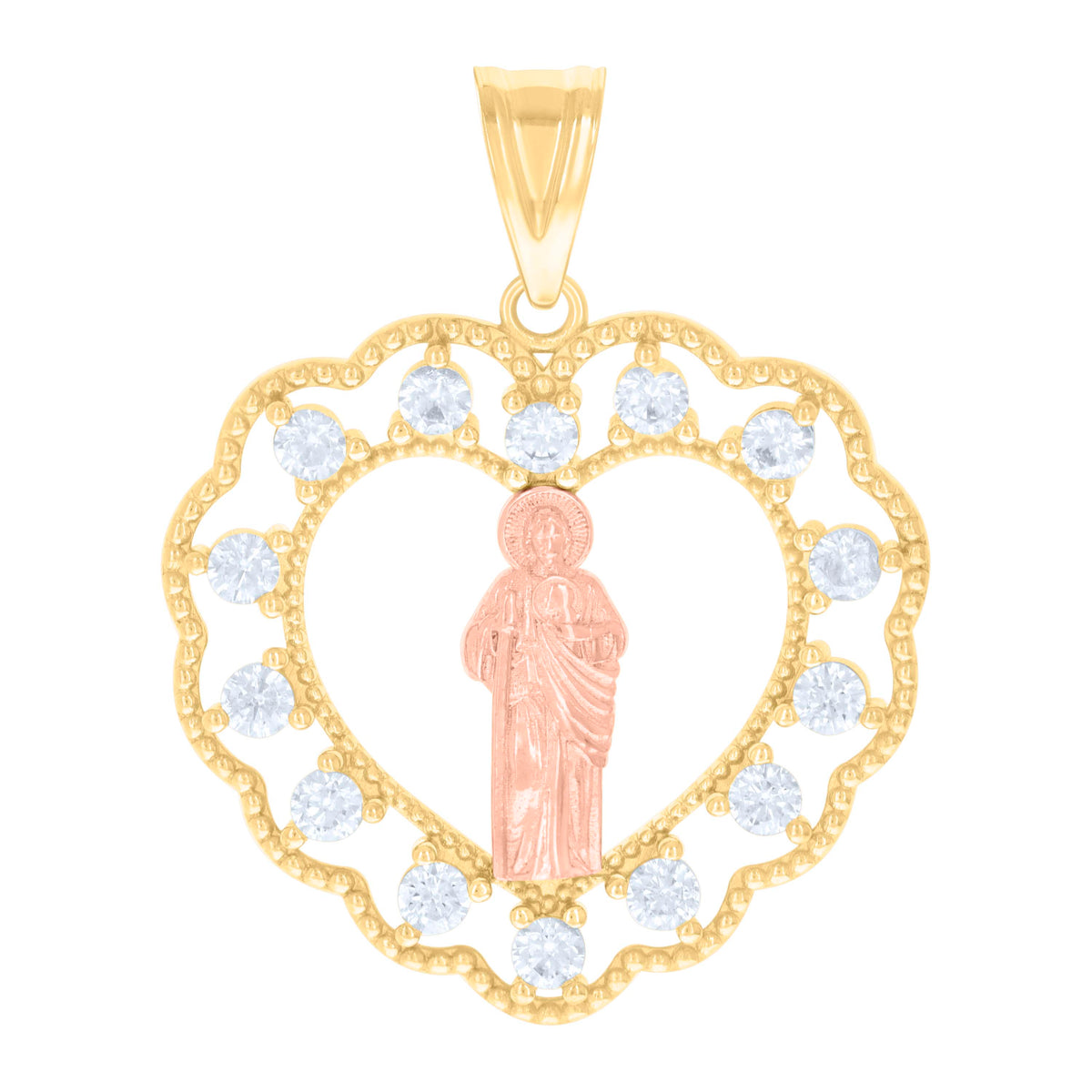 10kt Two-tone Gold Mens Cubic-Zirconia St. Jude Religious Charm Pendant
