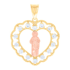 10kt Two-tone Gold Mens Cubic-Zirconia St. Jude Religious Charm Pendant