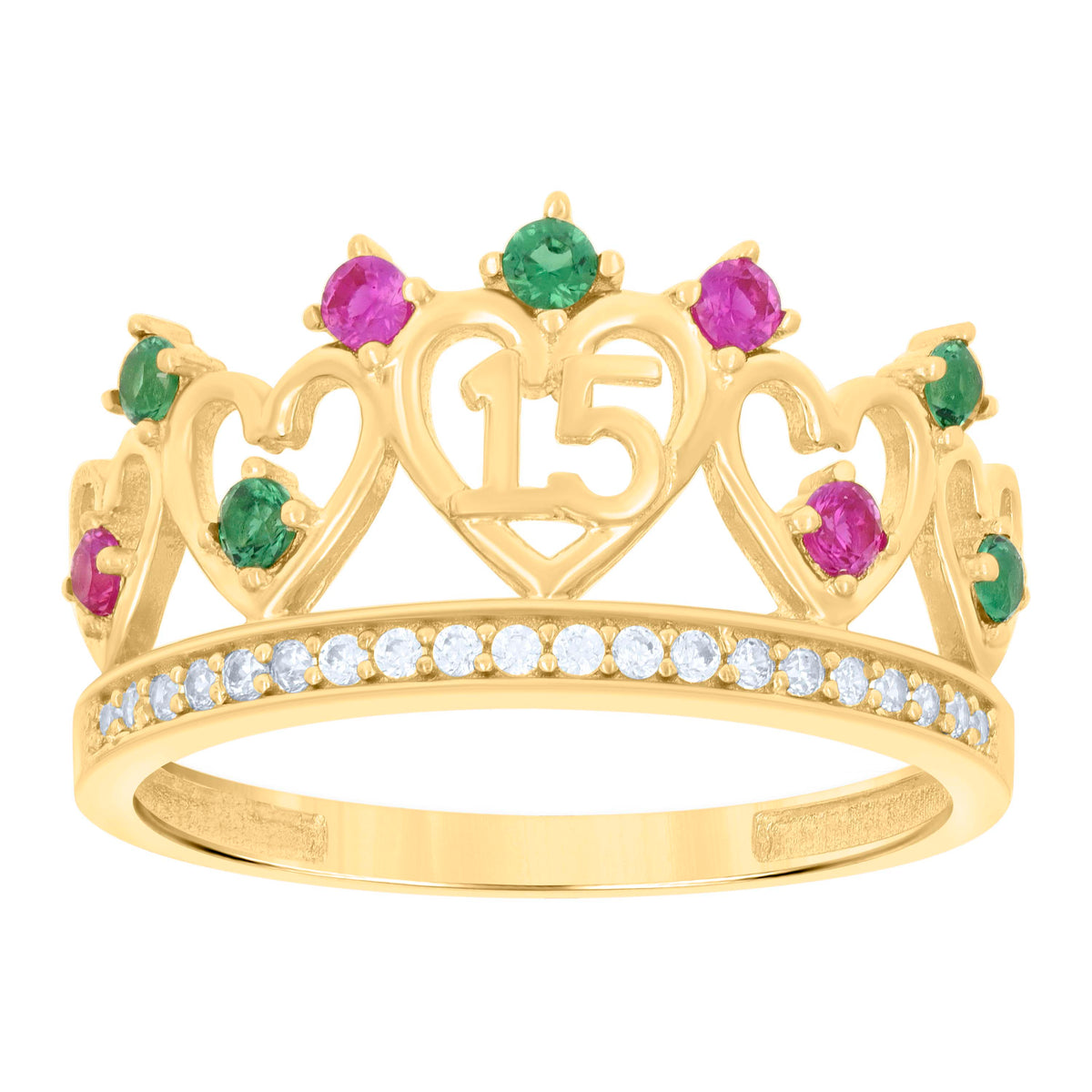 14kt Yellow Gold Womens Multi-Color Cubic-Zirconia 15 Anos Quinceanera Ring