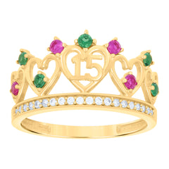 14kt Yellow Gold Womens Multi-Color Cubic-Zirconia 15 Anos Quinceanera Ring