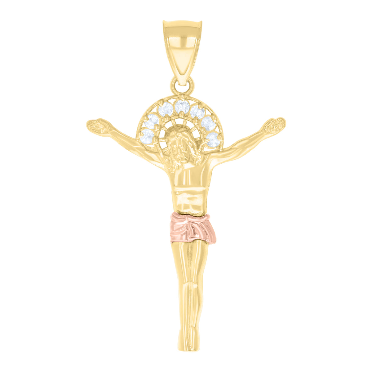 10kt Two-tone Gold Mens Cubic-Zirconia Jesus Christ Body Religious Charm Pendant