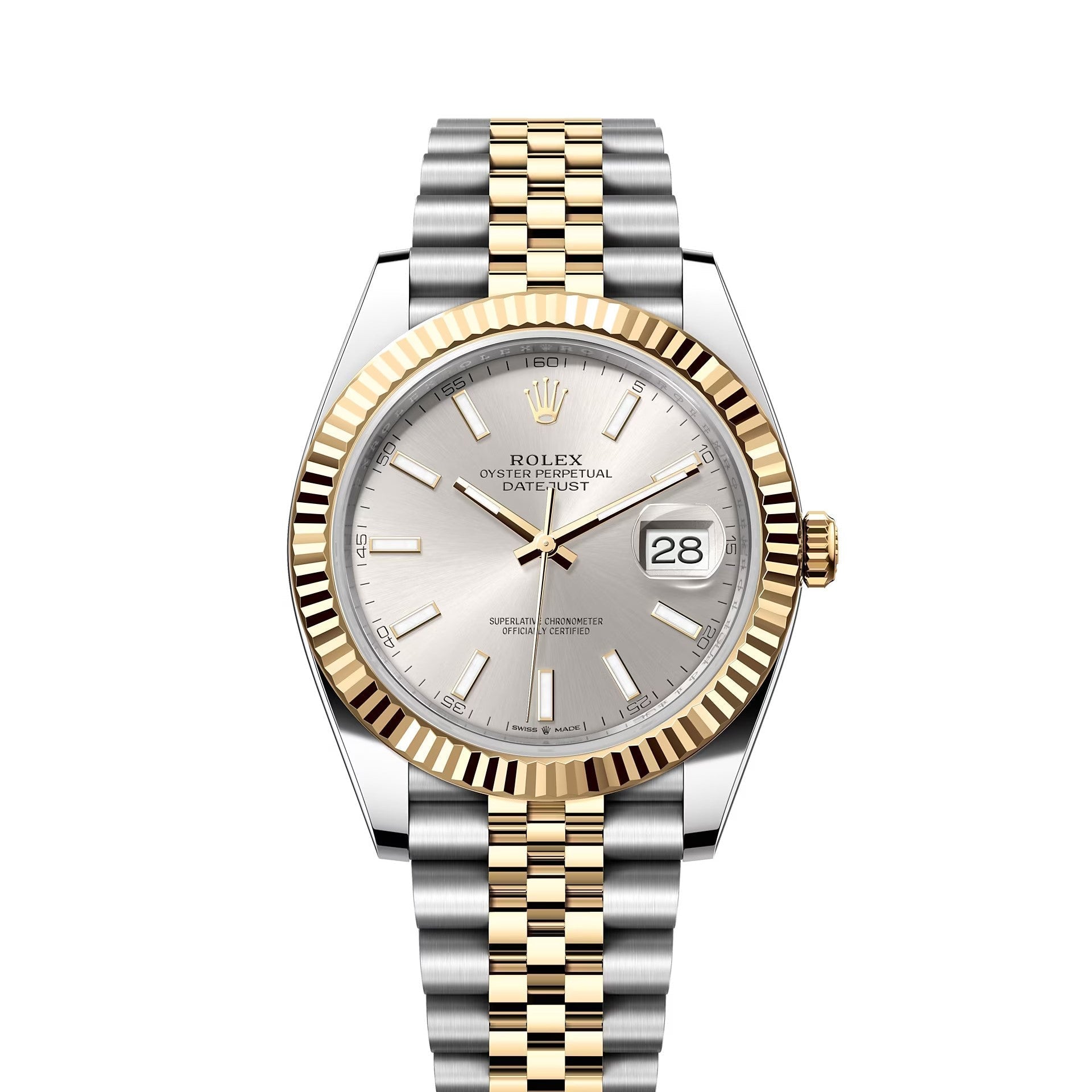 Rolex Datejust II 41mm 2 Tone Stainless Steel & 18k Yellow Gold Fluted Bezel Silver Dial Jubilee Steel Watch 126333