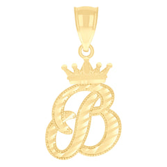 10kt Yellow Gold Unisex Crown B Alphabet Initial Charm Pendant