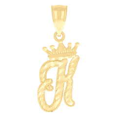 10kt Yellow Gold Unisex Crown K Alphabet Initial Charm Pendant