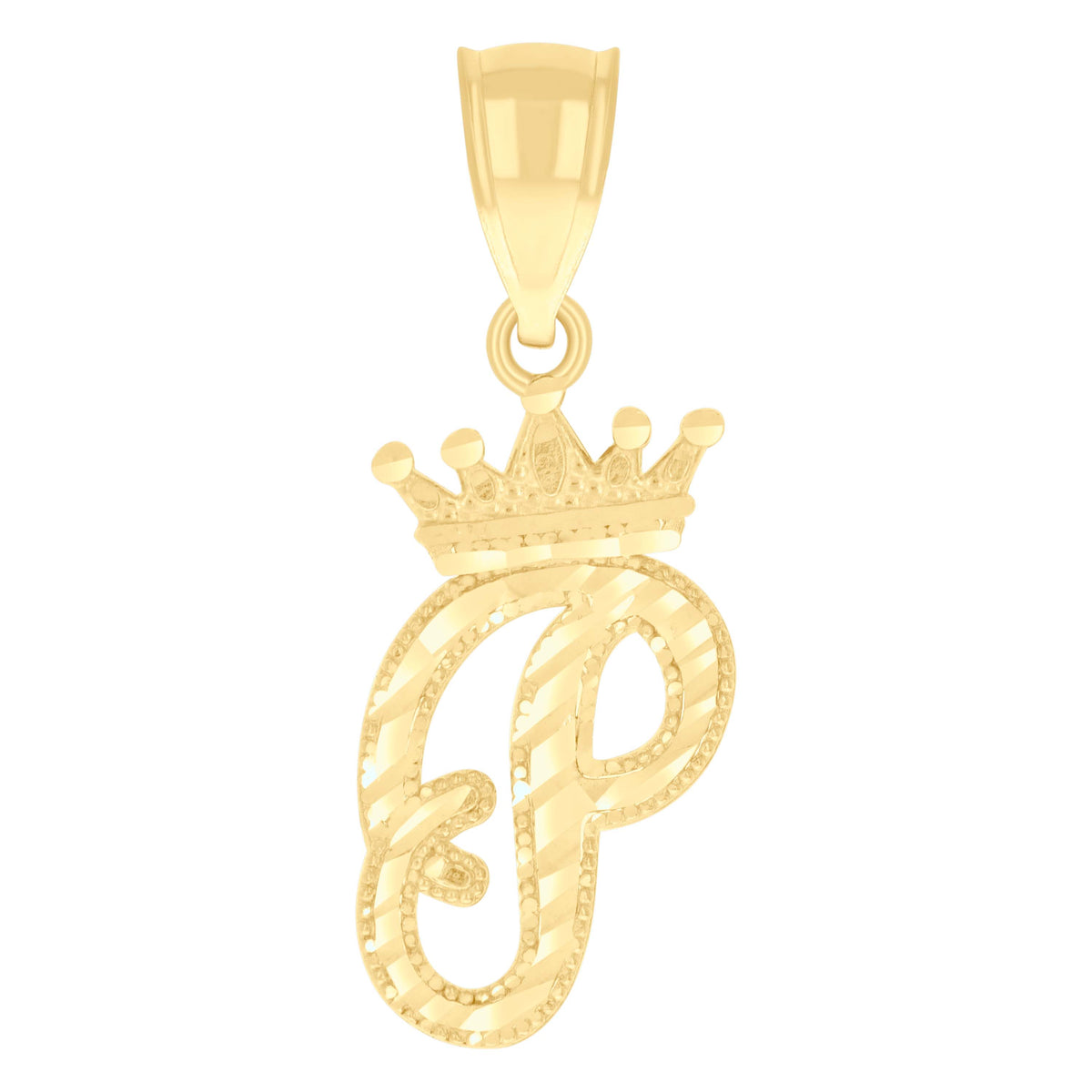 10kt Yellow Gold Unisex Crown P Alphabet Initial Charm Pendant