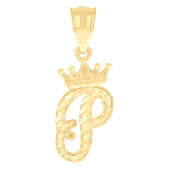 10kt Yellow Gold Unisex Crown P Alphabet Initial Charm Pendant