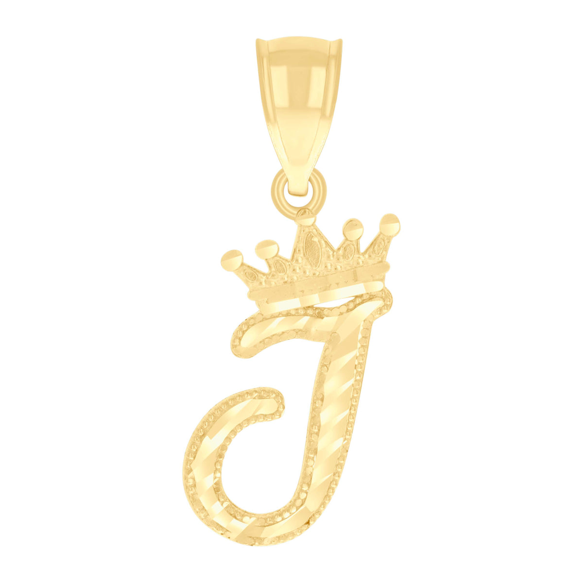 10kt Yellow Gold Unisex Crown I Alphabet Initial Charm Pendant