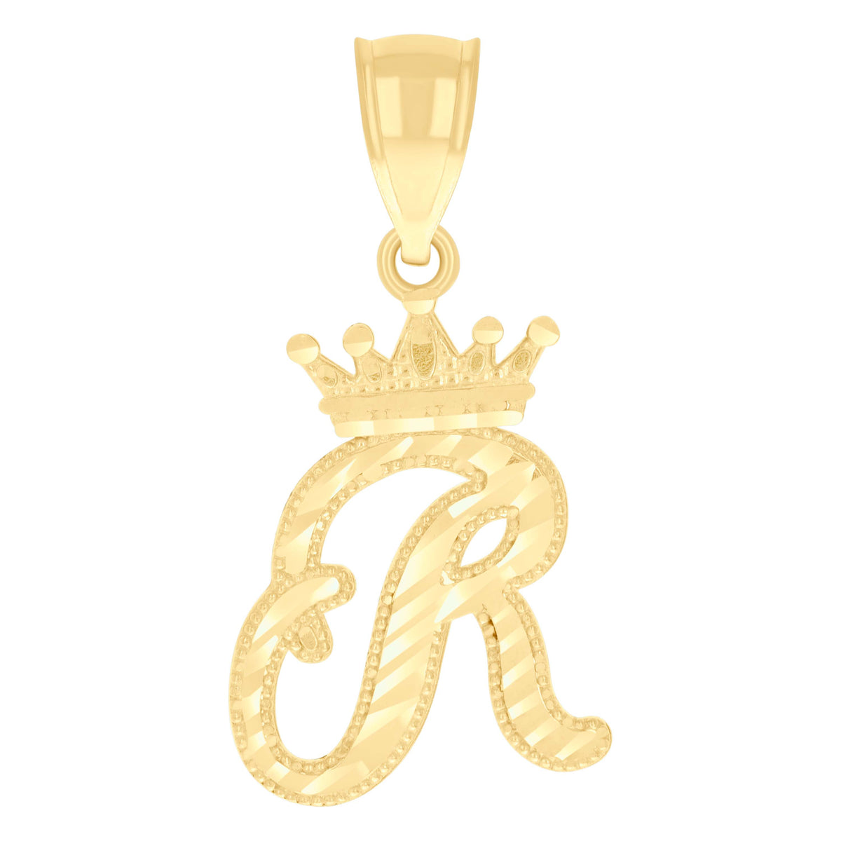 10kt Yellow Gold Unisex Crown R Alphabet Initial Charm Pendant