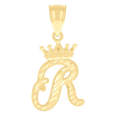 10kt Yellow Gold Unisex Crown R Alphabet Initial Charm Pendant