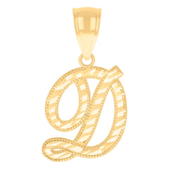10kt Yellow Gold Unisex Initial D Script Alphabet Charm Pendant