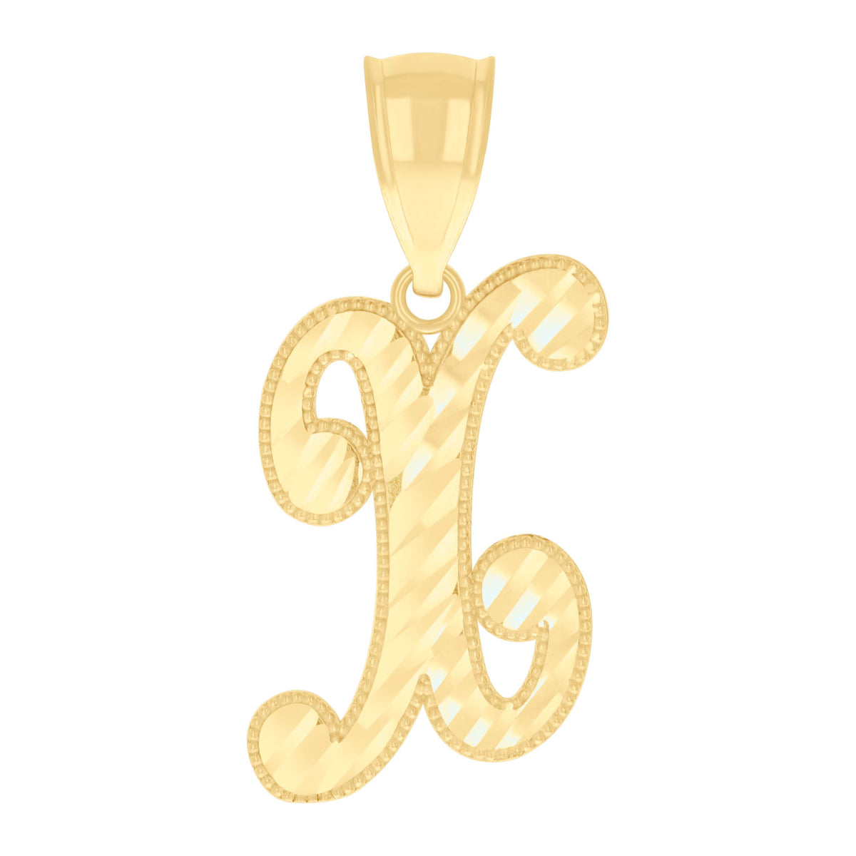 10kt Yellow Gold Unisex Crown X Alphabet Initial Charm Pendant