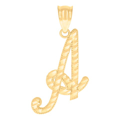 14kt Yellow Gold Unisex Diamond-cut Initial Alphabet A Charm Pendant