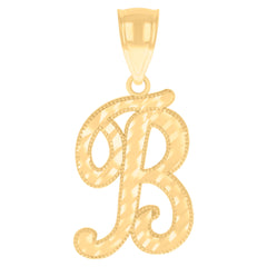 14kt Yellow Gold Unisex Diamond-cut Initial Alphabet B Charm Pendant