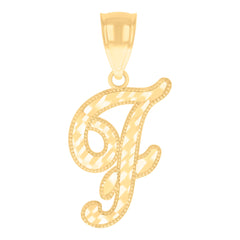 14kt Yellow Gold Unisex Diamond-cut Initial Alphabet F Charm Pendant