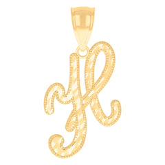 14kt Yellow Gold Unisex Diamond-cut Initial Alphabet H Charm Pendant