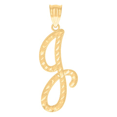 14kt Yellow Gold Unisex Diamond-cut Initial Alphabet J Charm Pendant