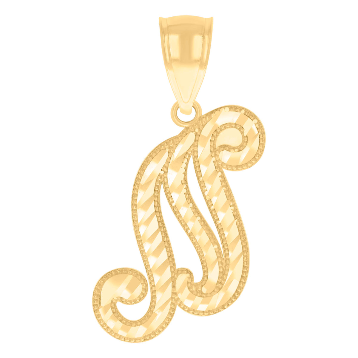 14kt Yellow Gold Unisex Diamond-cut Initial Alphabet N Charm Pendant