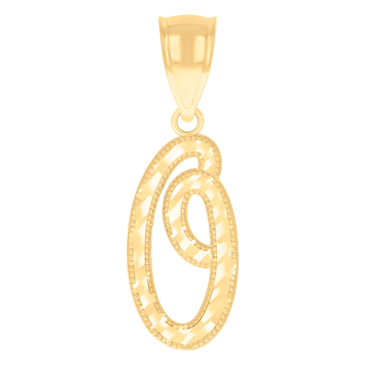 14kt Yellow Gold Unisex Diamond-cut Initial Alphabet O Charm Pendant