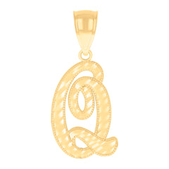 14kt Yellow Gold Unisex Diamond-cut Initial Alphabet Q Charm Pendant