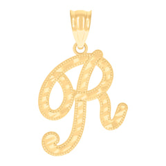 14kt Yellow Gold Unisex Diamond-cut Initial Alphabet R Charm Pendant