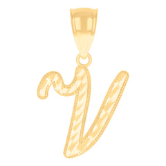14kt Yellow Gold Unisex Diamond-cut Initial Alphabet V Charm Pendant