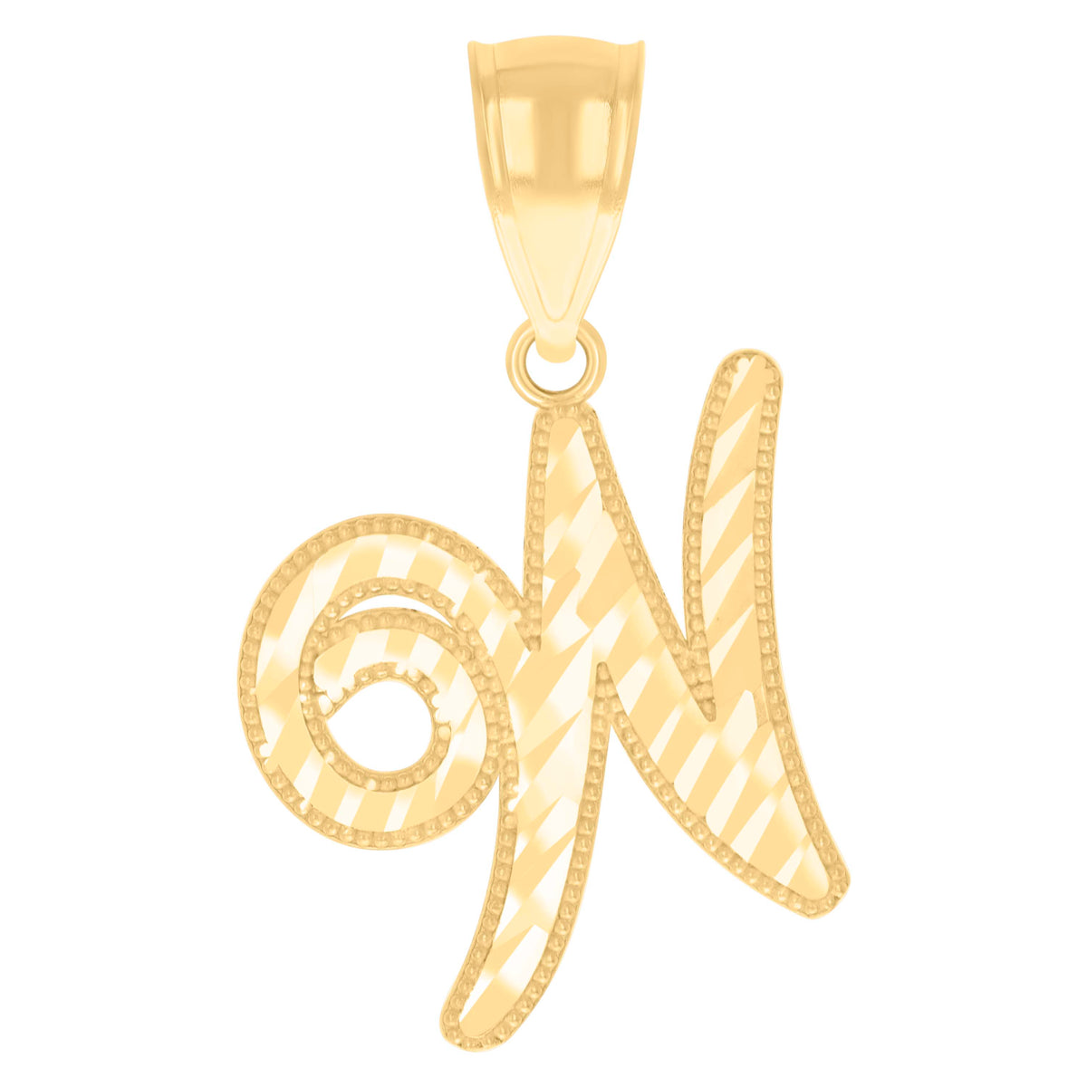 14kt Yellow Gold Unisex Diamond-cut Initial Alphabet W Charm Pendant