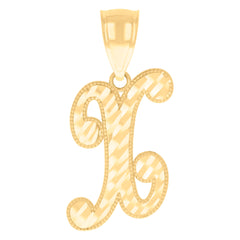 14kt Yellow Gold Unisex Diamond-cut Initial Alphabet X Charm Pendant