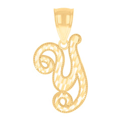14kt Yellow Gold Unisex Diamond-cut Initial Alphabet Y Charm Pendant