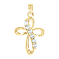 10kt Yellow Gold Unisex Cubic Zirconia Cubic-Zirconia Cross Religious Charm Pendant