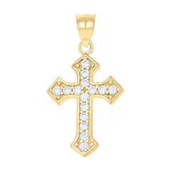 10kt Yellow Gold Cubic-Zirconia Unisex Cross Religious Charm Pendant