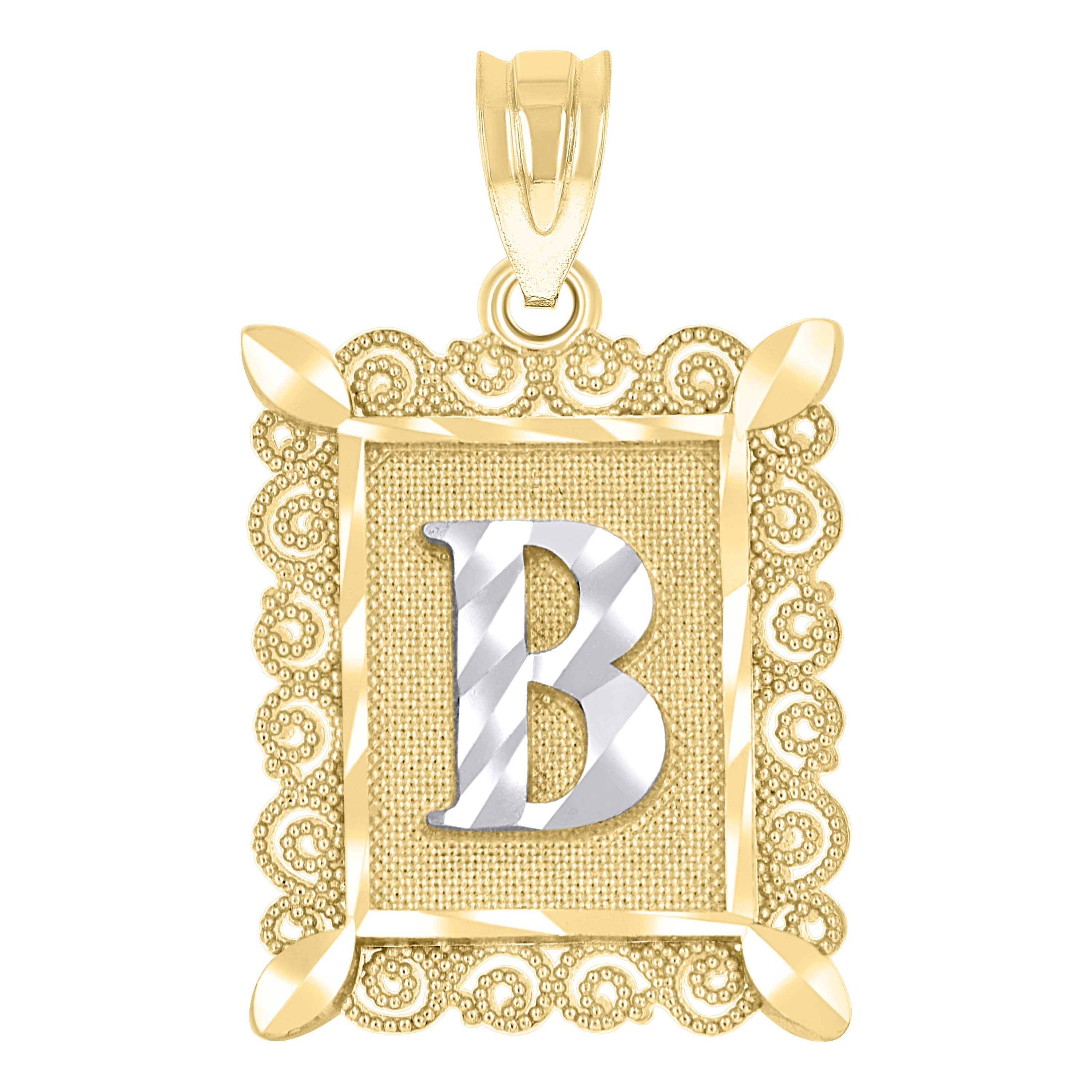 10kt Two-Tone Gold Unisex Diamond-Cut Initial B Charm Pendant