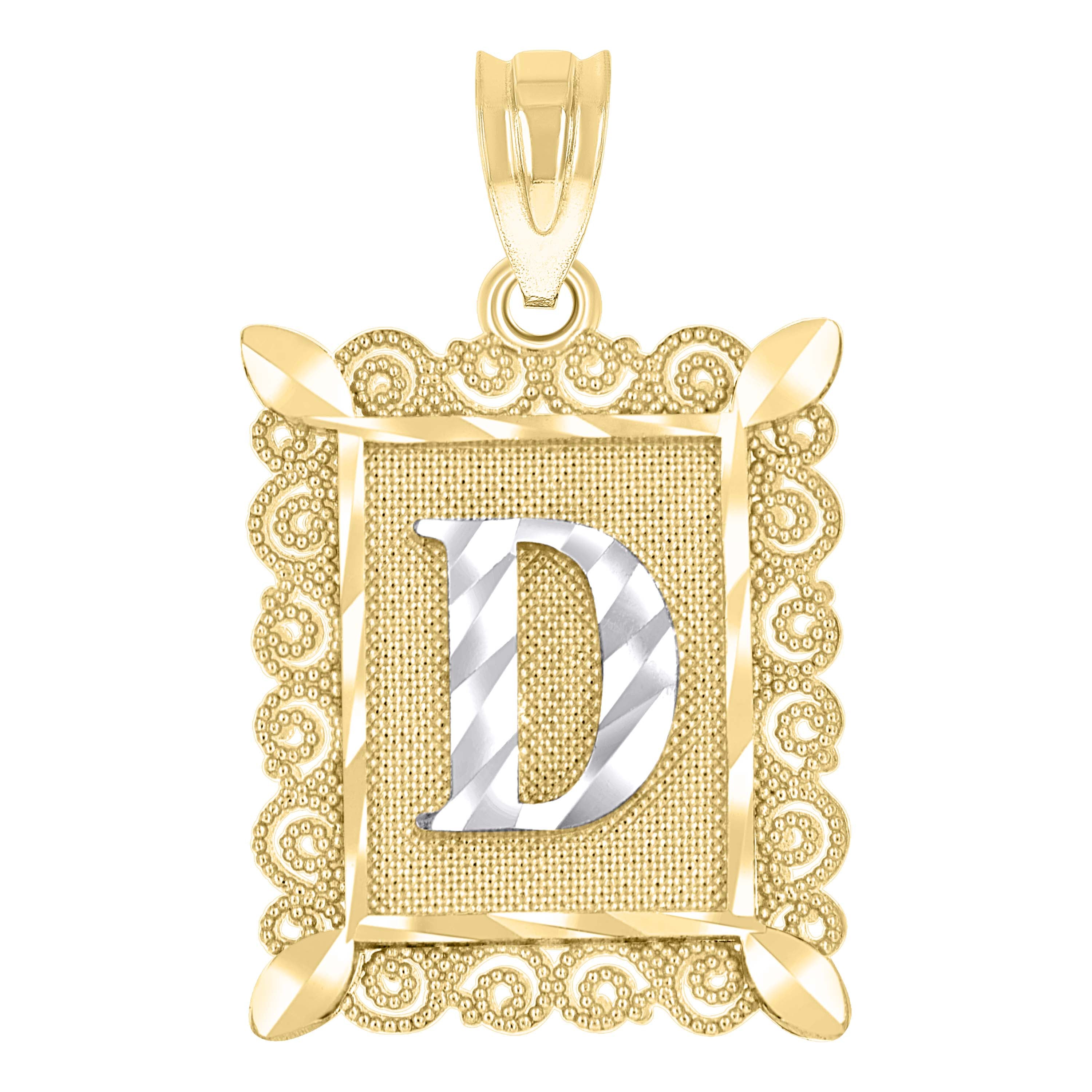 10kt Two-Tone Gold Unisex Diamond-Cut Initial D Charm Pendant