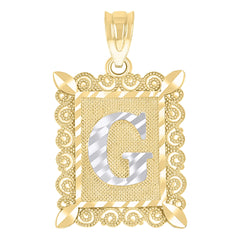 10kt Two-Tone Gold Unisex Diamond-Cut Initial G Charm Pendant