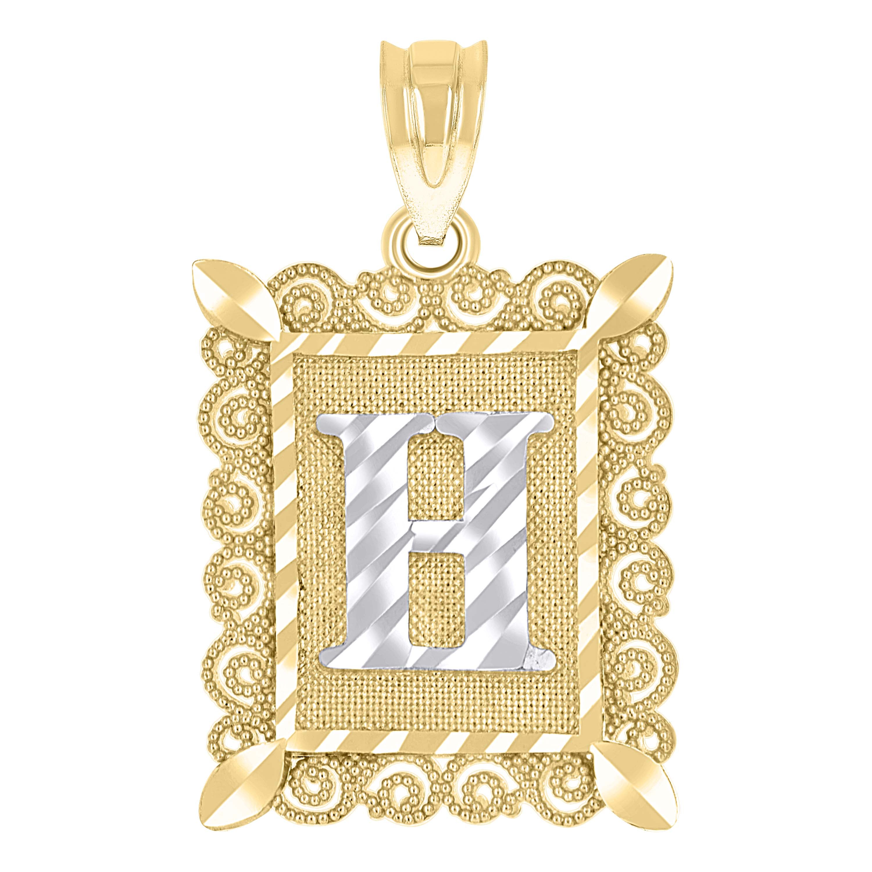 10kt Two-Tone Gold Unisex Diamond-Cut Initial H Charm Pendant