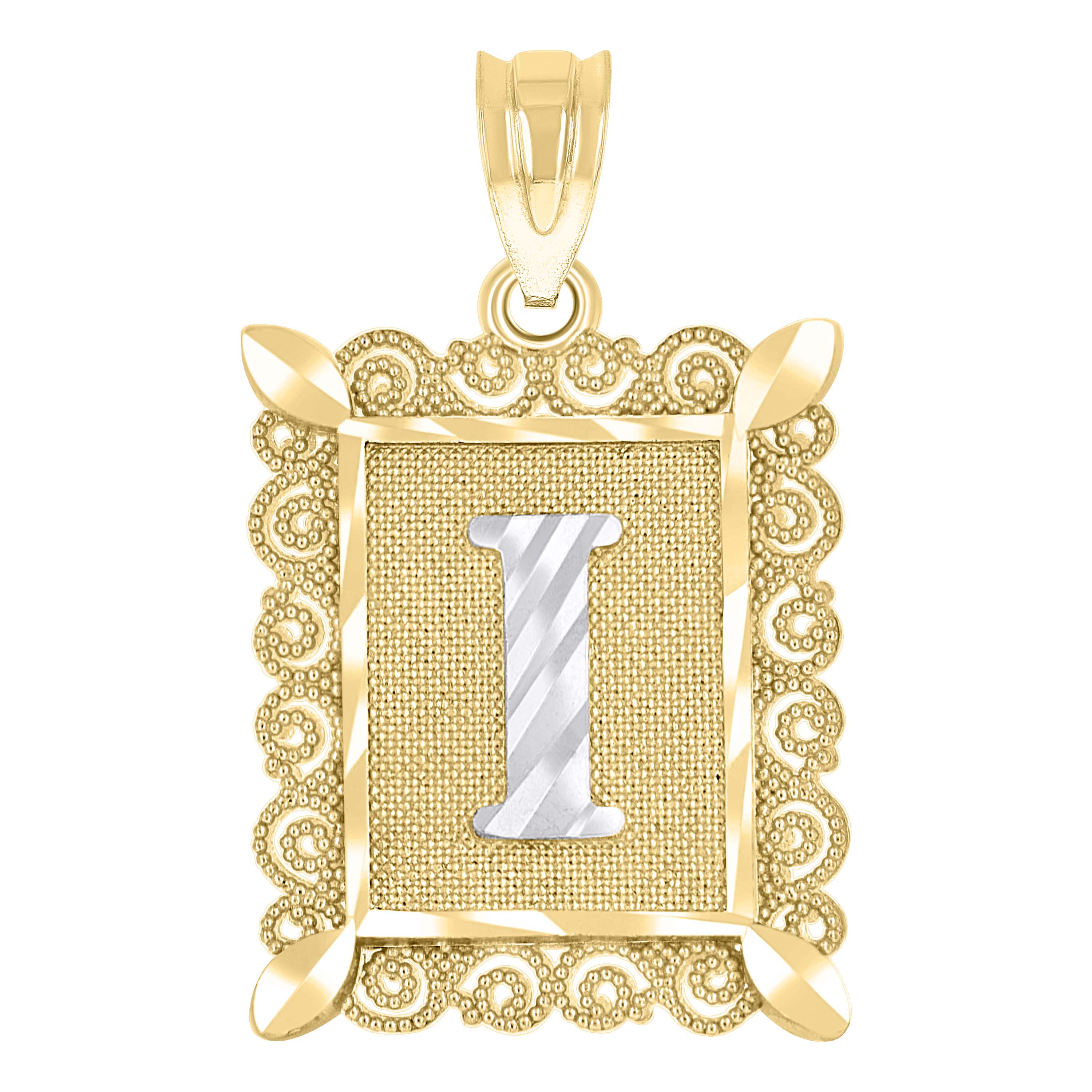10kt Two-Tone Gold Unisex Diamond-Cut Initial I Charm Pendant