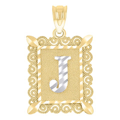 10kt Two-Tone Gold Unisex Diamond-Cut Initial J Charm Pendant