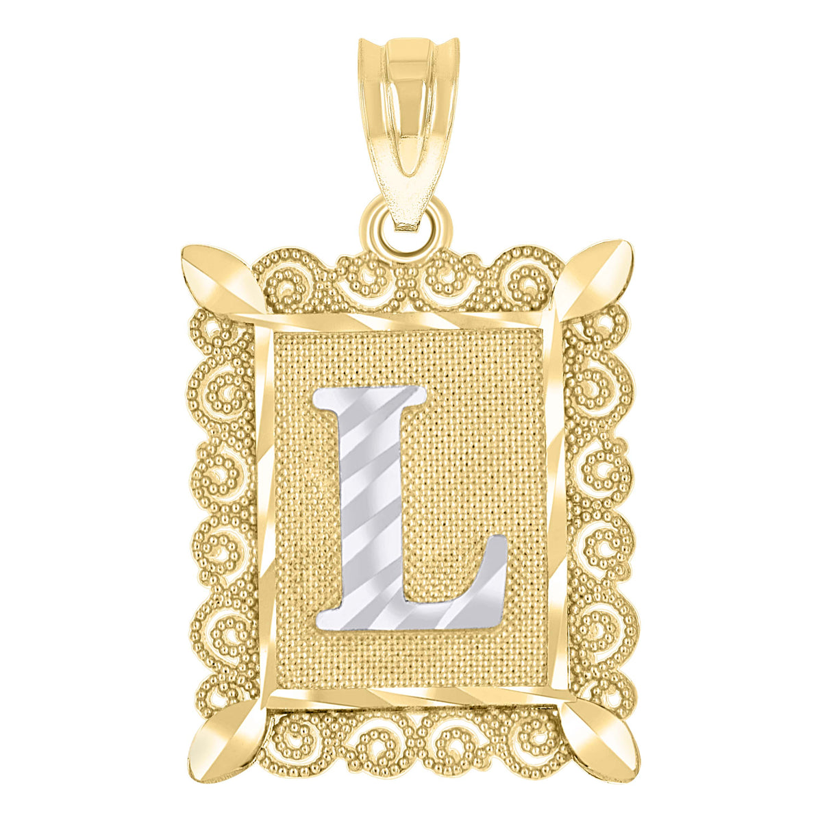 10kt Two-Tone Gold Unisex Diamond-Cut Initial L Charm Pendant