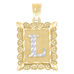 10kt Two-Tone Gold Unisex Diamond-Cut Initial L Charm Pendant