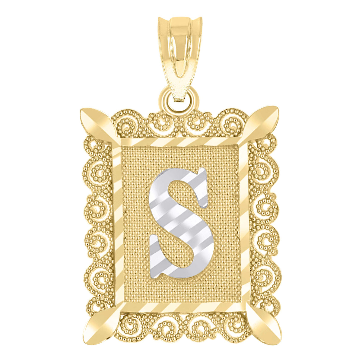 10kt Two-Tone Gold Unisex Diamond-Cut Initial S Charm Pendant