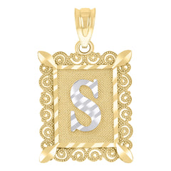 10kt Two-Tone Gold Unisex Diamond-Cut Initial S Charm Pendant