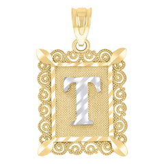 10kt Two-Tone Gold Unisex Diamond-Cut Initial T Charm Pendant