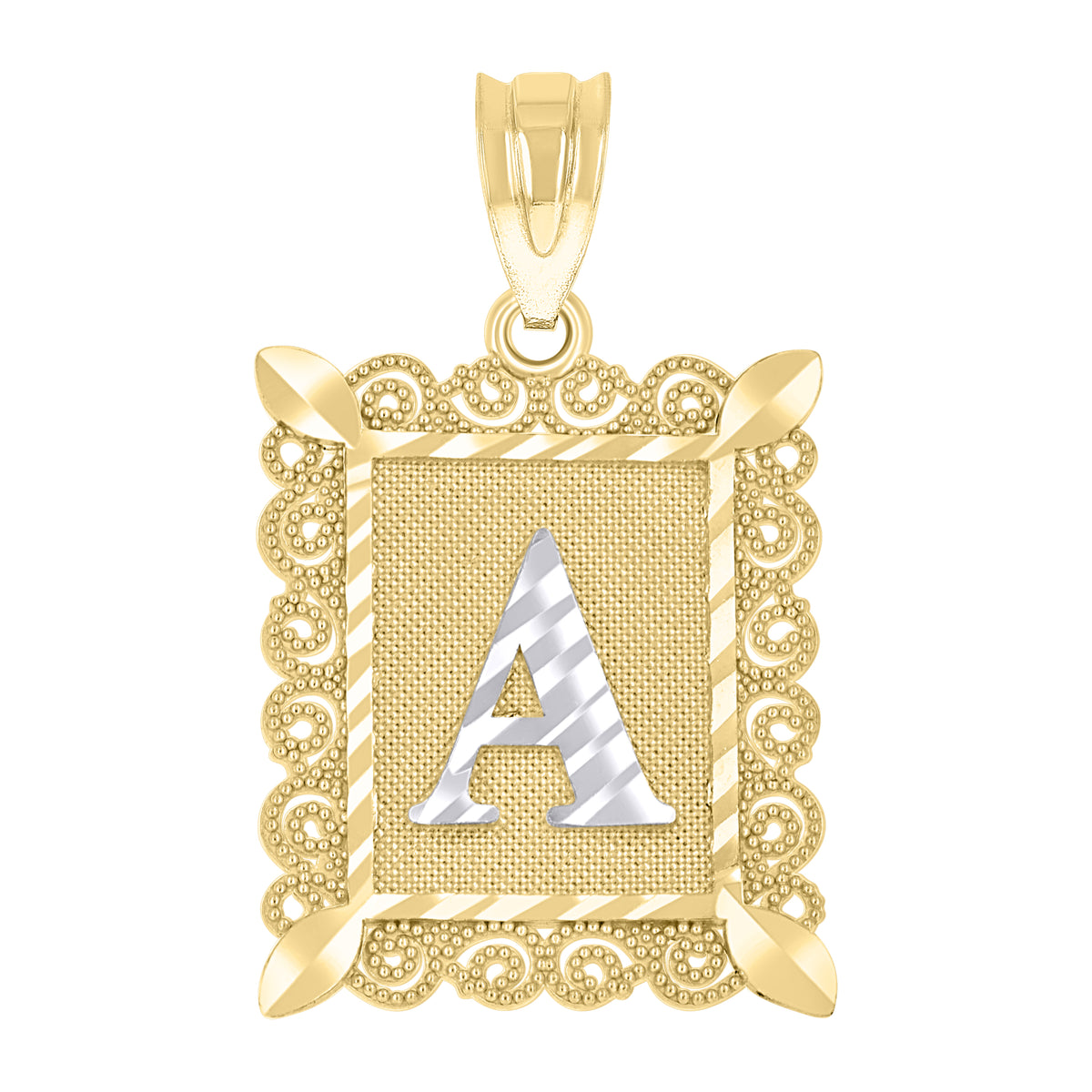 10kt Two-Tone Gold Unisex Diamond-Cut Initial A Charm Pendant