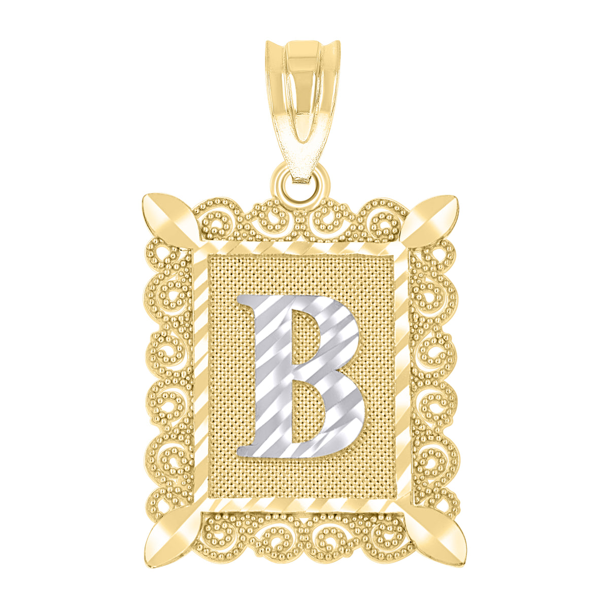 10kt Two-Tone Gold Unisex Diamond-Cut Initial B Charm Pendant