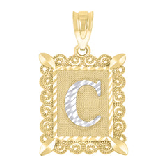 10kt Two-Tone Gold Unisex Diamond-Cut Initial C Charm Pendant